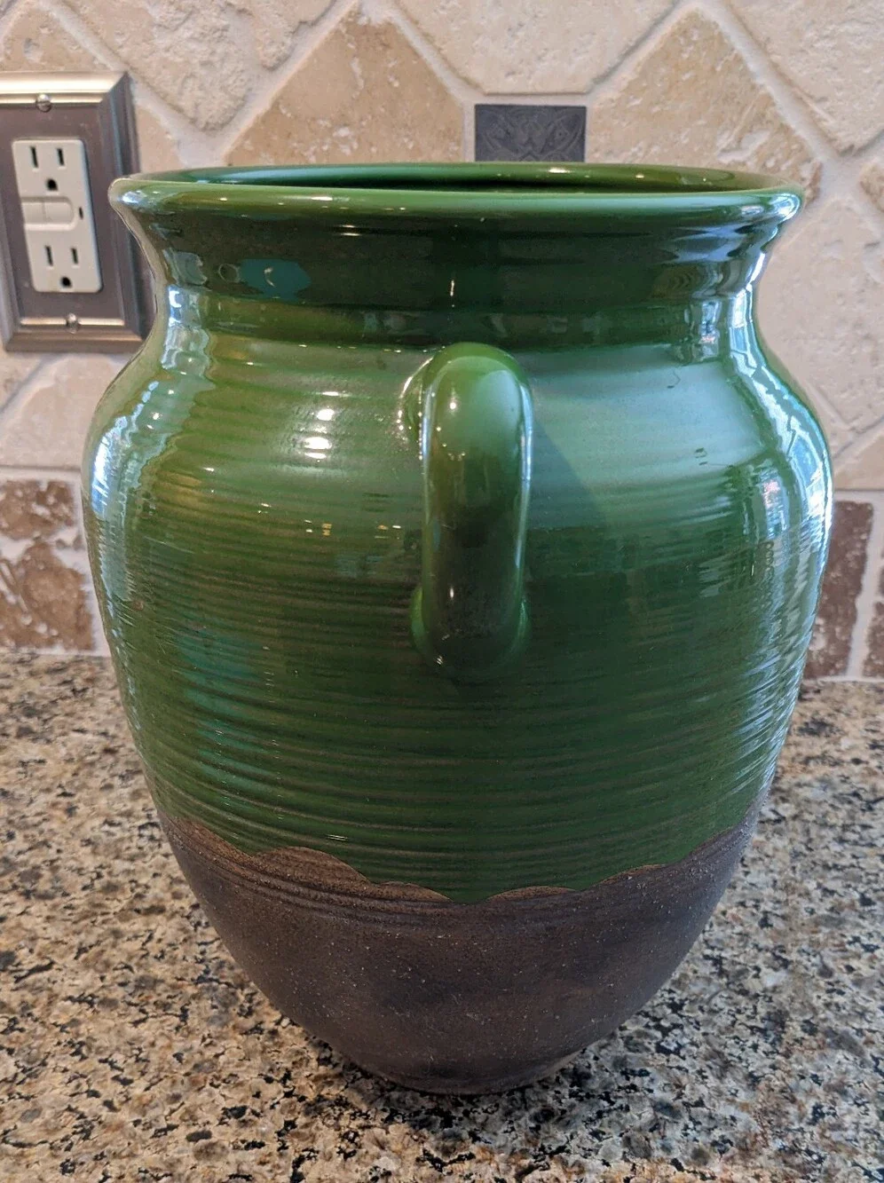 Southern Living at Home Olive Jar Du Mar Olive Green & Sandstone Glazed Pottery